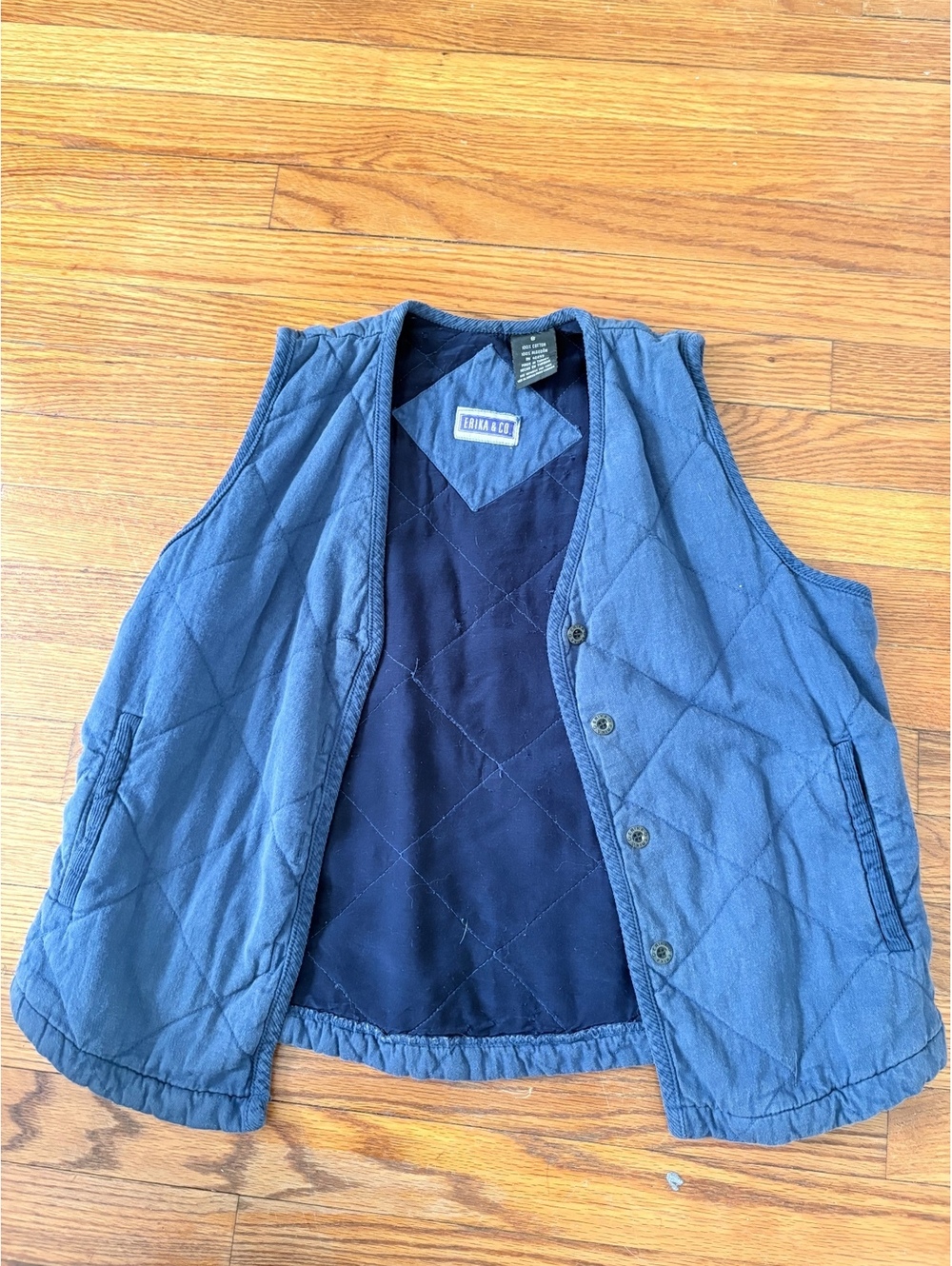 Erika & Co. Women's Quilted Cotton Vest Size Small Blue
